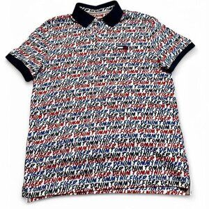 Vintage style Tommy Hilfiger denim all over print Spellout polo shirt size large